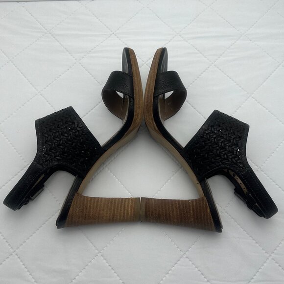 ECCO Dressy Leather Slingback Sandles with Wooden Heels - Authentic - Picture 9 of 12